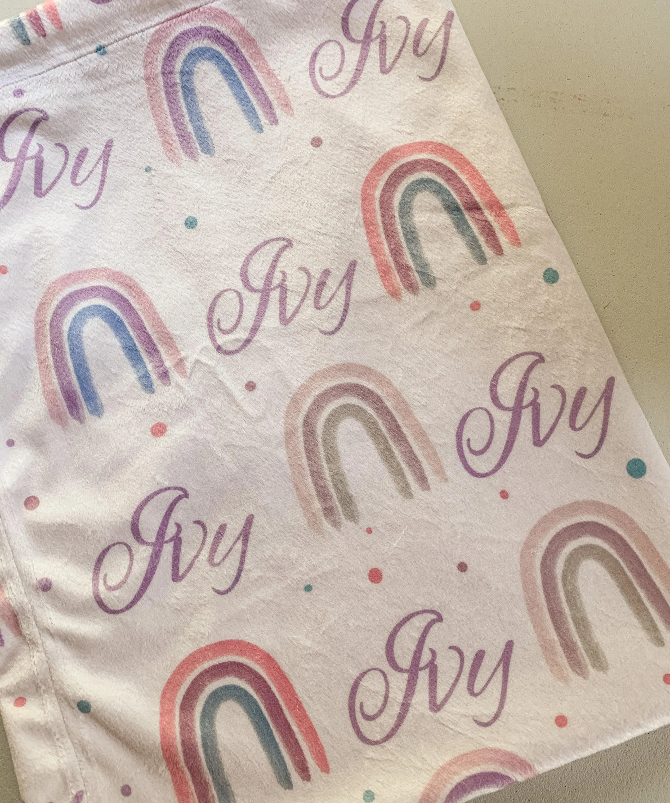 Neutral Rainbow Print (Berry) Personalized Minky Blanket (Luxe Minky)