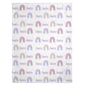 Neutral Rainbow Print (Berry) Personalized Minky Blanket (Luxe Minky)