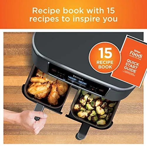 Ninja DZ201 Foodi 8 Quart 6-in-1 DualZone 2-Basket Air Fryer with 2 Independent Frying Baskets, Match Cook & Smart Finish to Roast, Broil, Dehydrate & More for Quick, Easy Meals, Grey