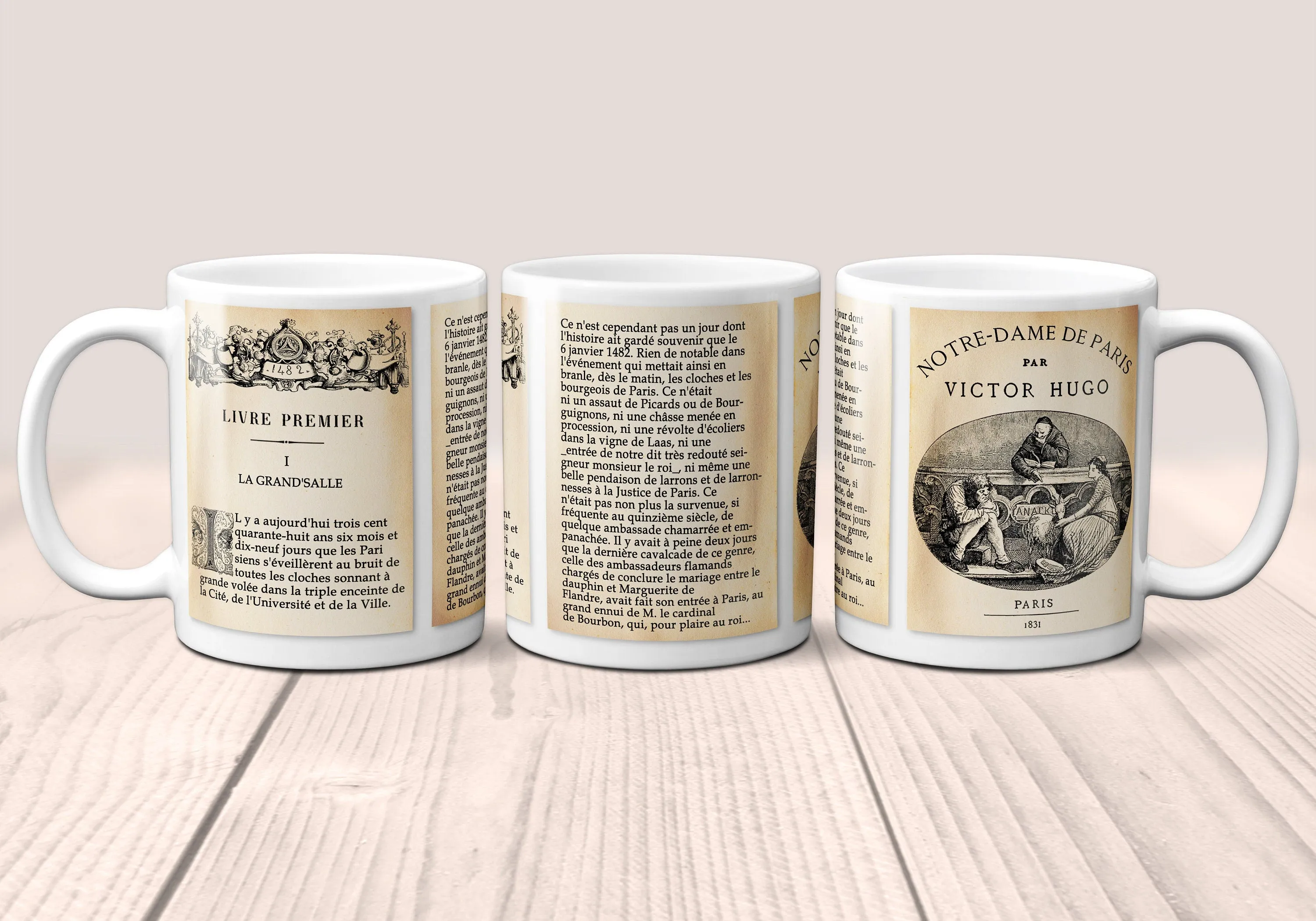 Notre-Dame de Paris by Victor Hugo Mug. Coffee Mug with Notre-Dame de Paris book Title and Book Pages, bookish gift, Literary Mug, Book Mug.