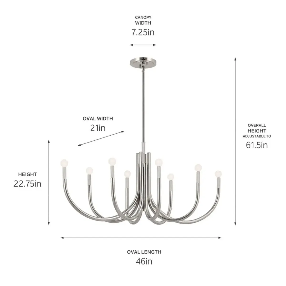 Odensa 46 in. 8 Lights Chandelier Polished Nickel Finish