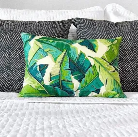 One Miami Style Tropical Palm Leaves Pillow Cover / Banana Leaf Outdoor Pillow: Aqua Turquoise Navy