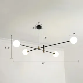 Opaline Glass Simplicity Chandelier: Radial Living Room Hanging Light in Black