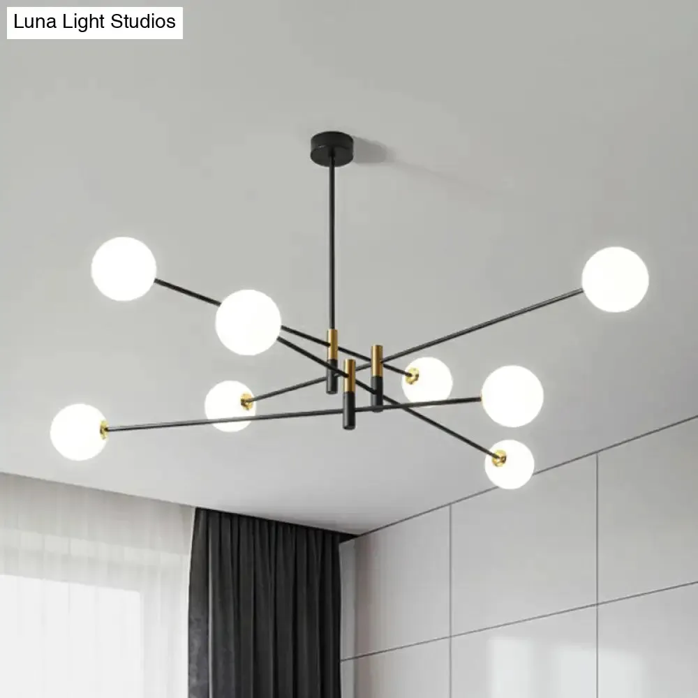 Opaline Glass Simplicity Chandelier: Radial Living Room Hanging Light in Black