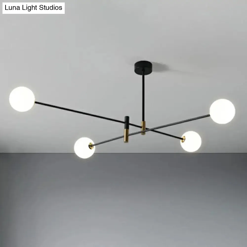 Opaline Glass Simplicity Chandelier: Radial Living Room Hanging Light in Black