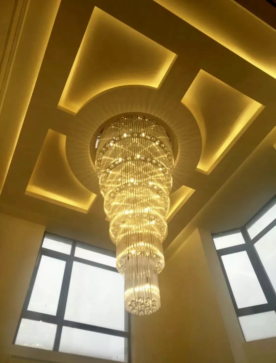 Oversized Multi-layer Crystal Ceiling Chandelier for Duplex Luxury Villa/High-Ceiling Space