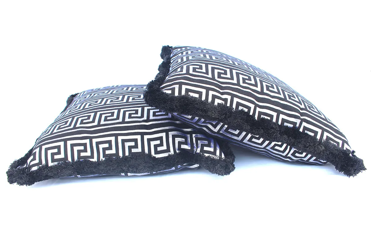 Pair Versace Greek Key Jacquard Pillow - Black Silver New 19.7cm x 19.7cm Plus FREE Macthing Versace Jacquard Greek Key Black Pillow