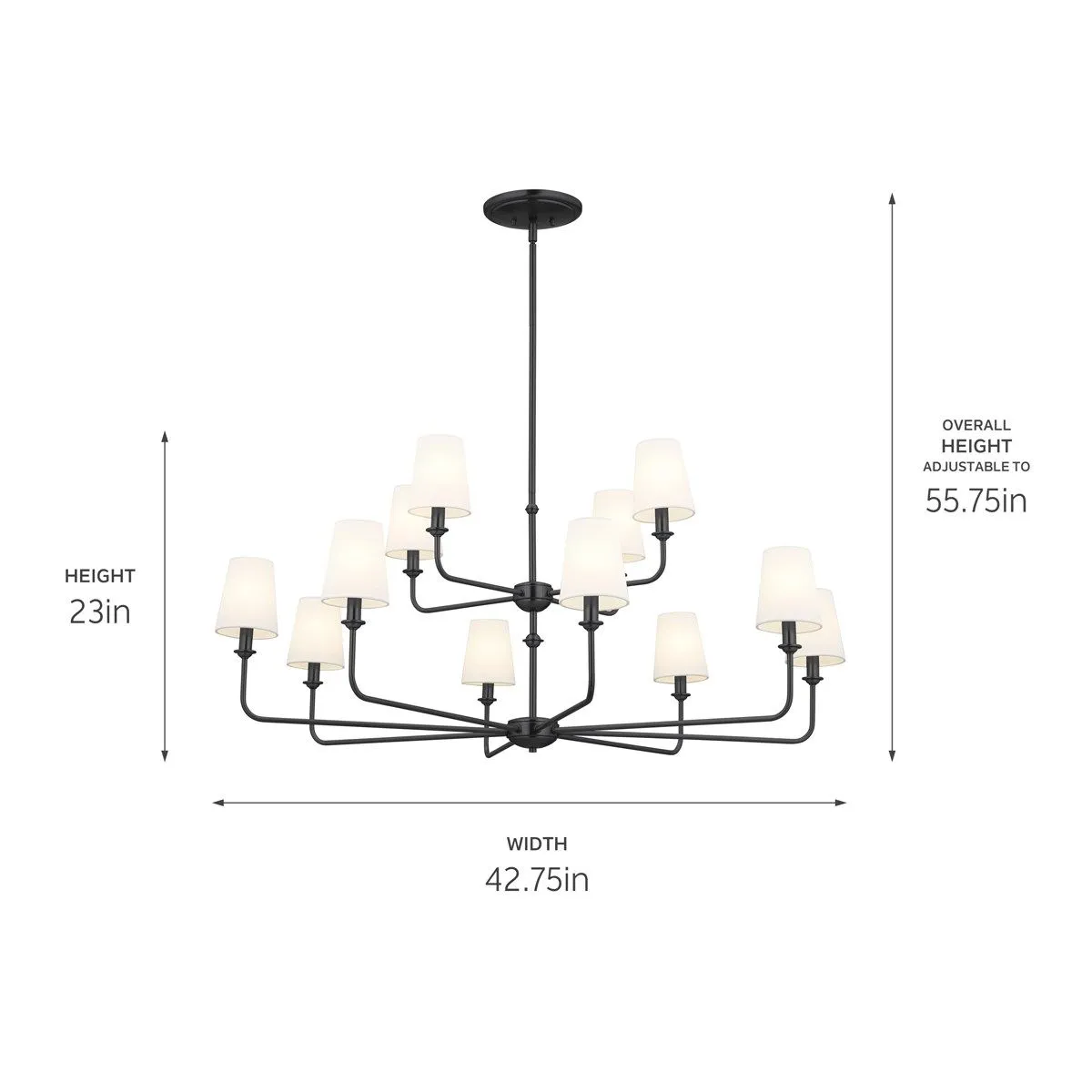 Pallas 43 in. 12 Lights Chandelier Black finish