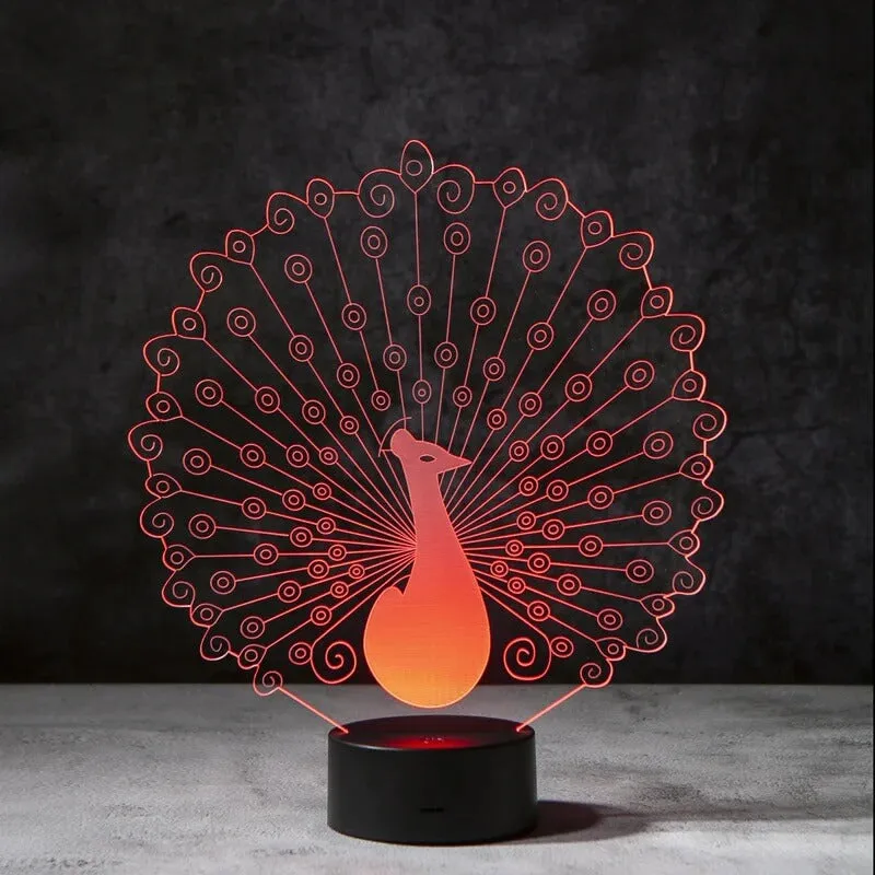 Peafowl Peacock 3D Illusion Lamp