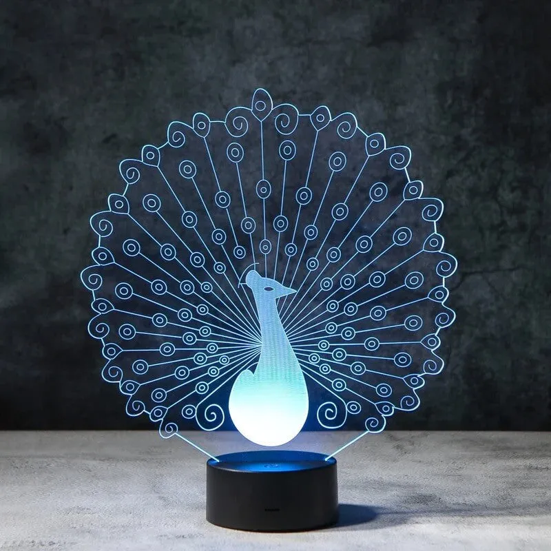 Peafowl Peacock 3D Illusion Lamp