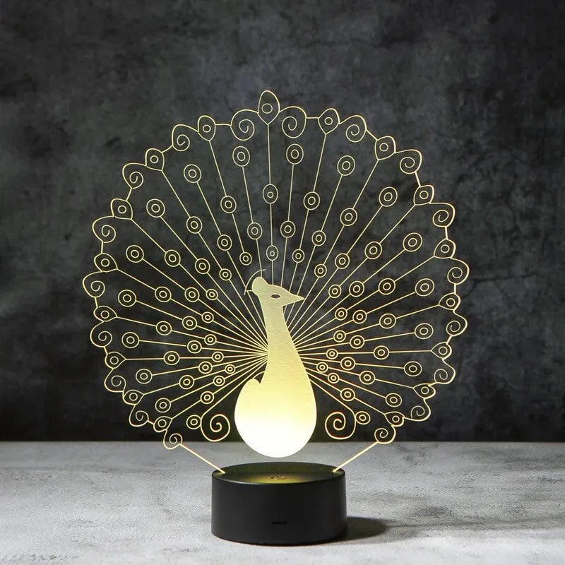 Peafowl Peacock 3D Illusion Lamp