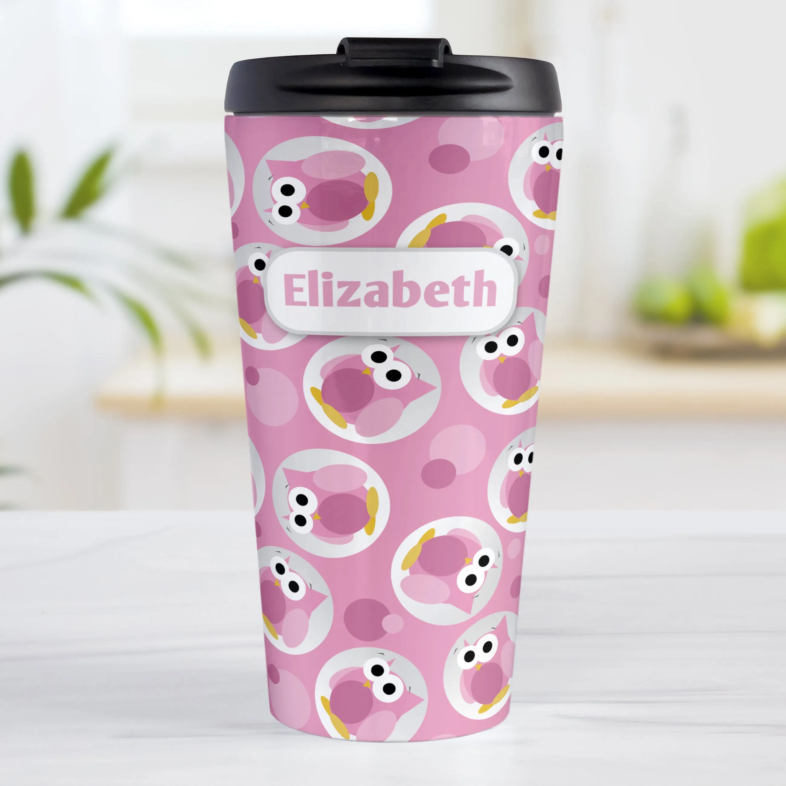 Personalized Funny Cute Pink Owl Pattern Travel Mug