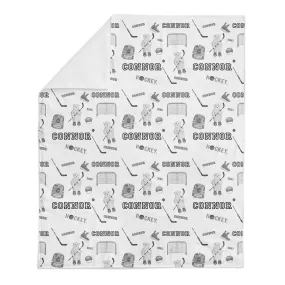 Personalized Name Minky Blanket -  HOCKEY BEARS BLACK AND WHITE