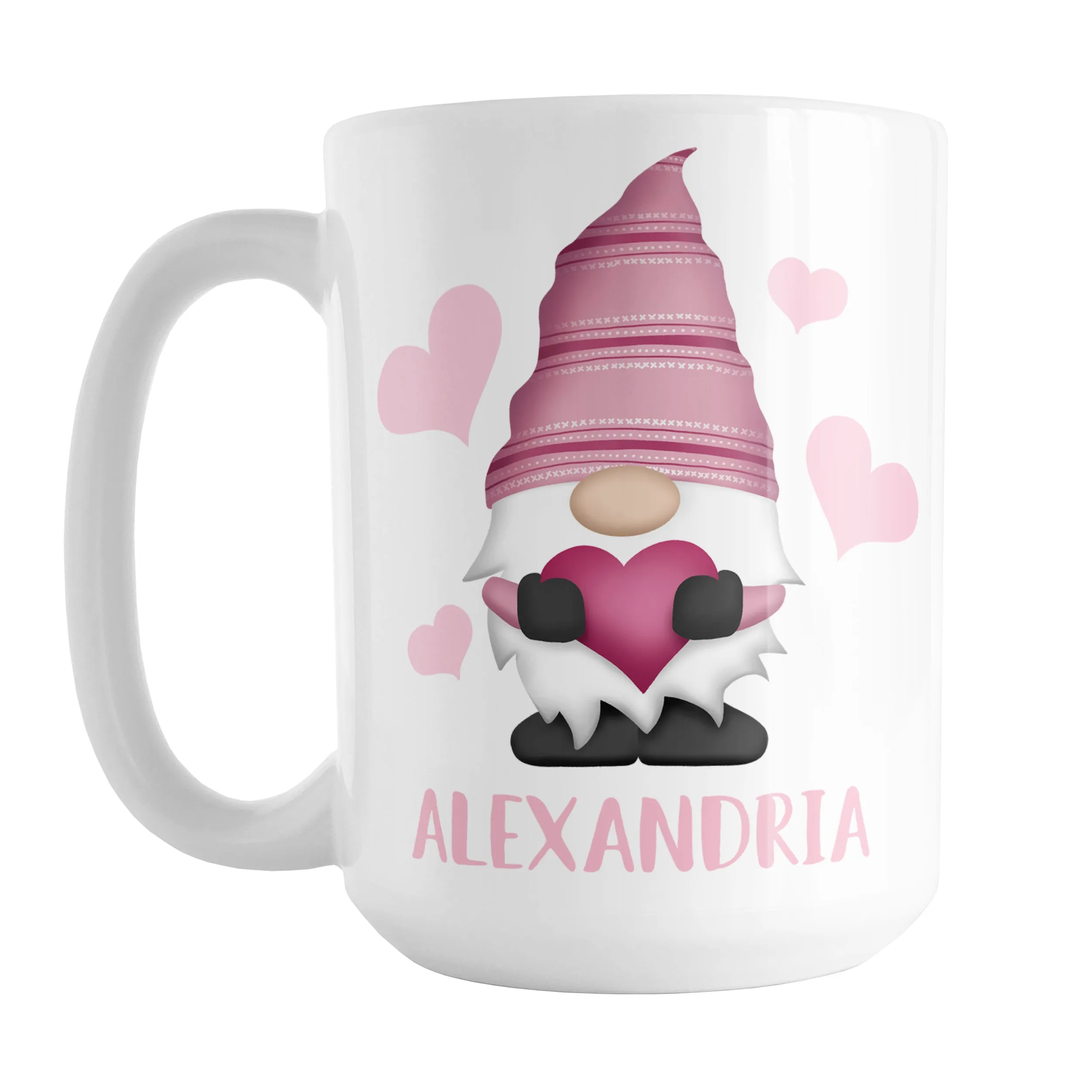 Personalized Pink Heart Gnome Mug