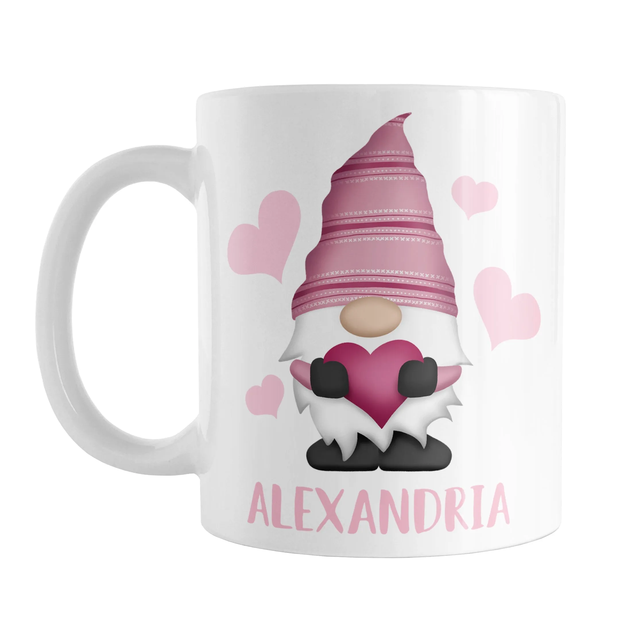 Personalized Pink Heart Gnome Mug