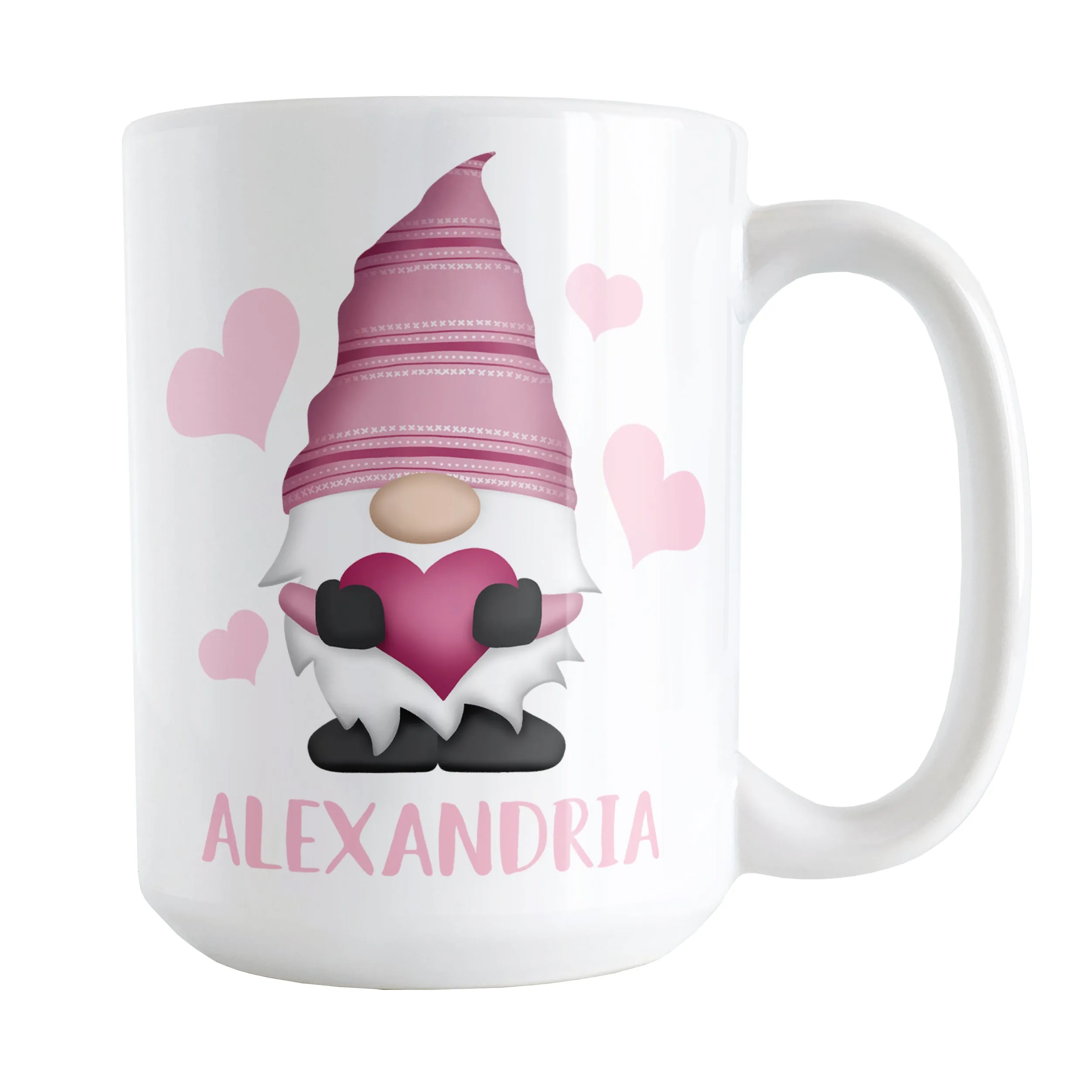 Personalized Pink Heart Gnome Mug