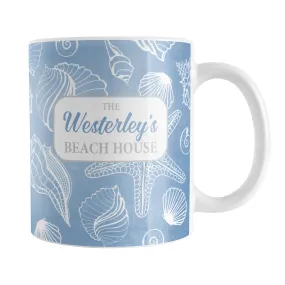 Personalized White Seashell Pattern Blue Beach Mug