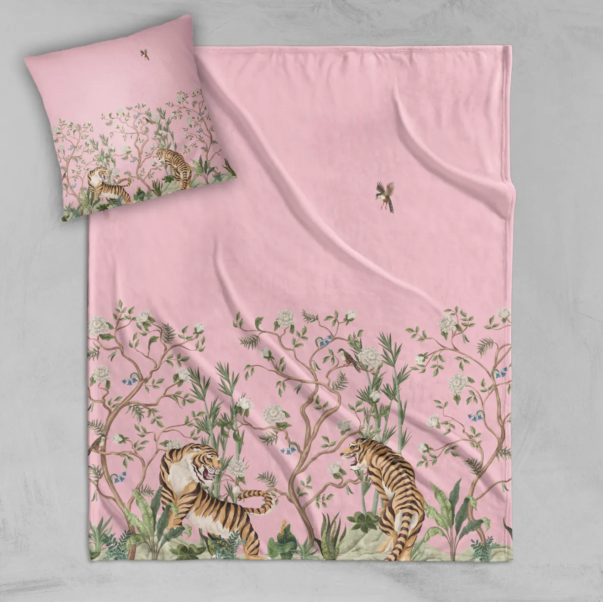 Pink Tiger Decorative Throw and Pillow Cover Set