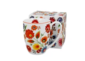 Polish Folk Art Porcelain Bullet Mug, 380ml - Lowicz White