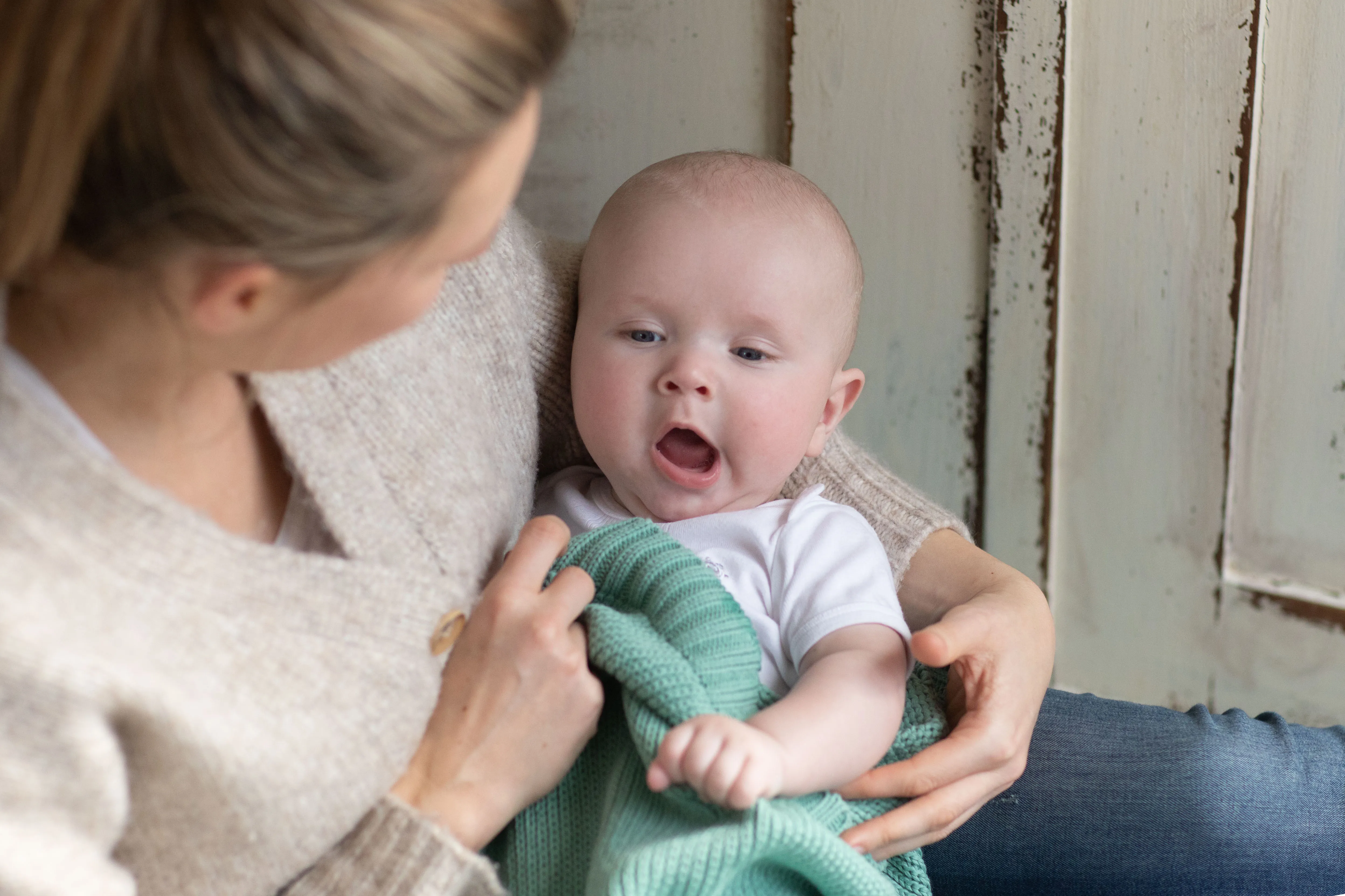 Poofi Organic Knitted Honeycomb Blanket (Peppermint)