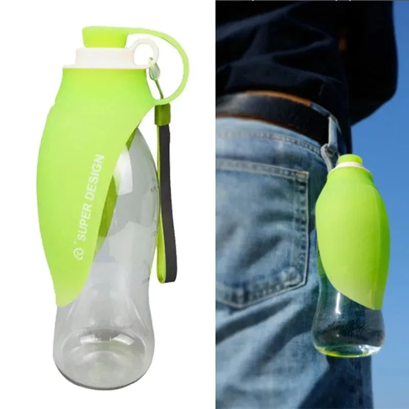 Portable Pet Dog Water Bottle 580ml Silicone Leaf Travel Bowl