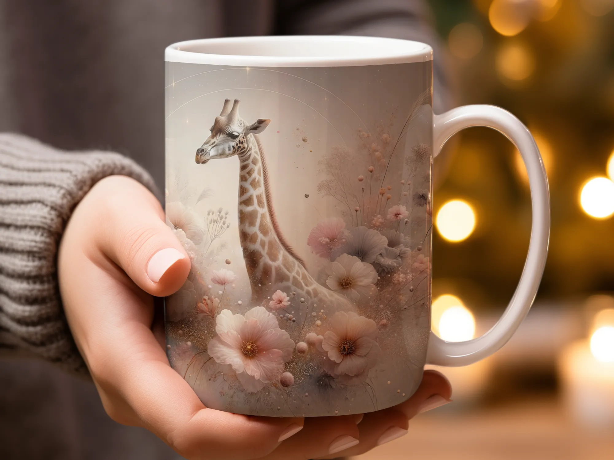 Pretty Floral Giraffe Design Coffee Mug, Personalized Gift for Women, Mothers day Gift, Giraffe Mug, Cute Giraffe Gifts for Her