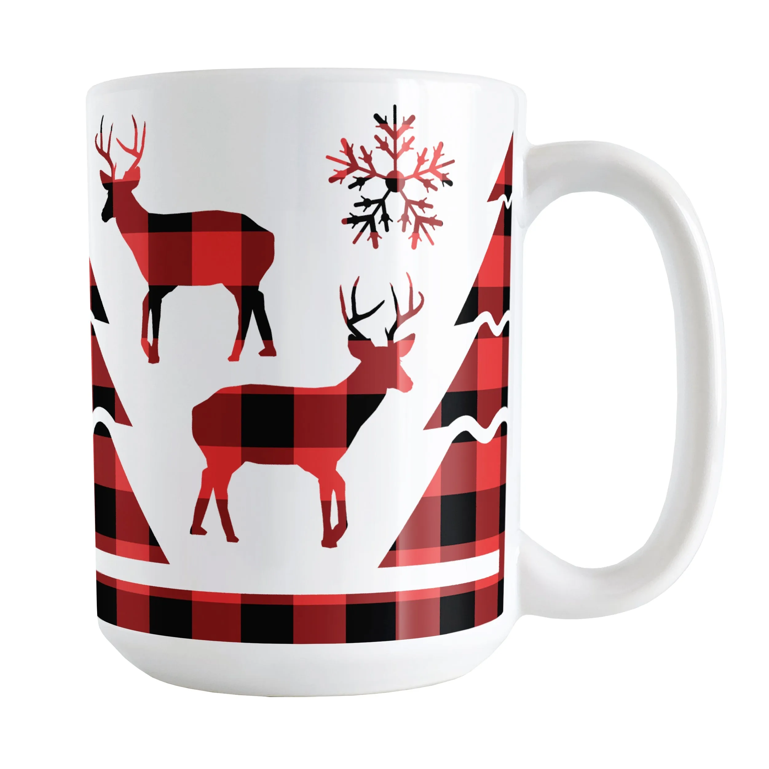 Red Buffalo Plaid Deer and Trees Mug