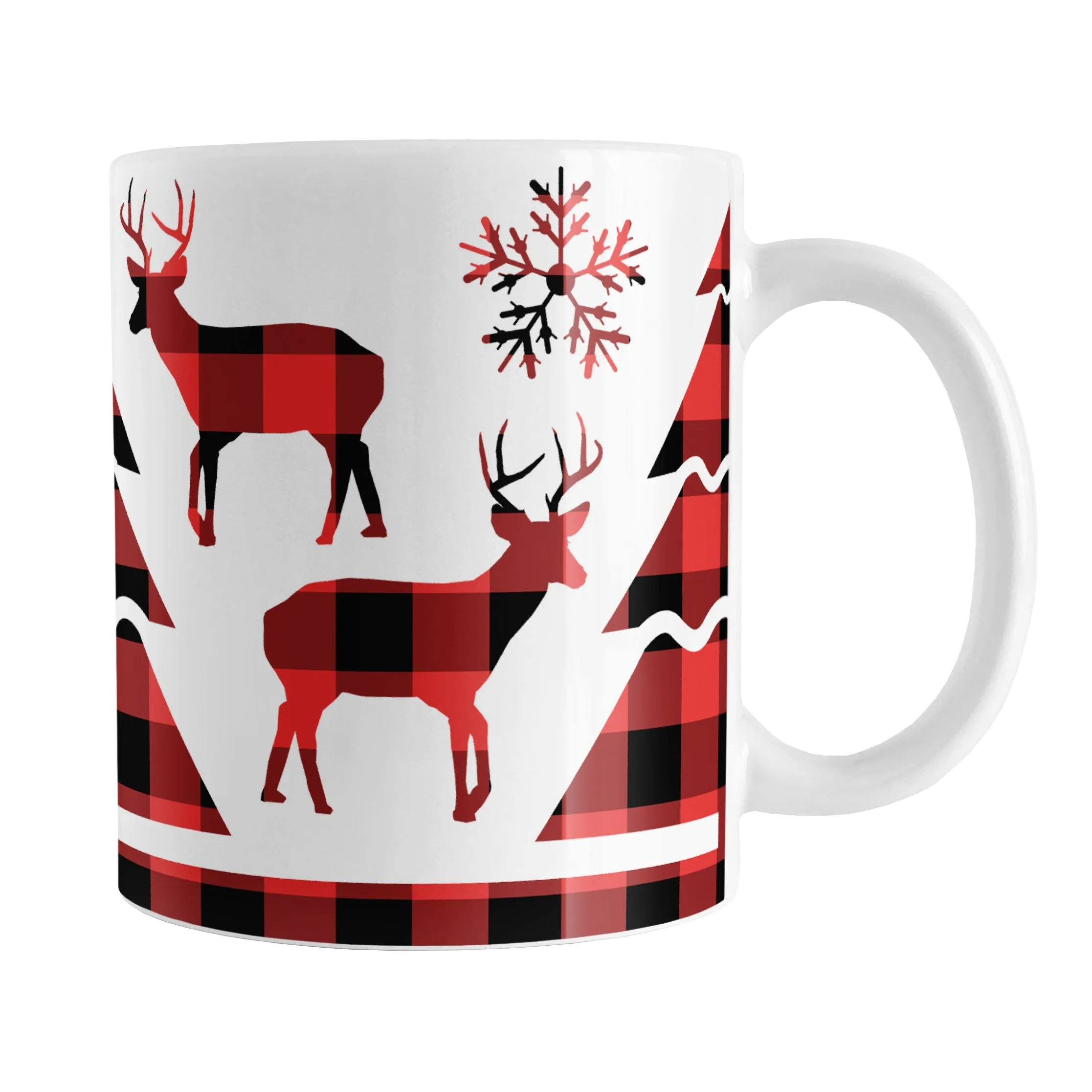 Red Buffalo Plaid Deer and Trees Mug