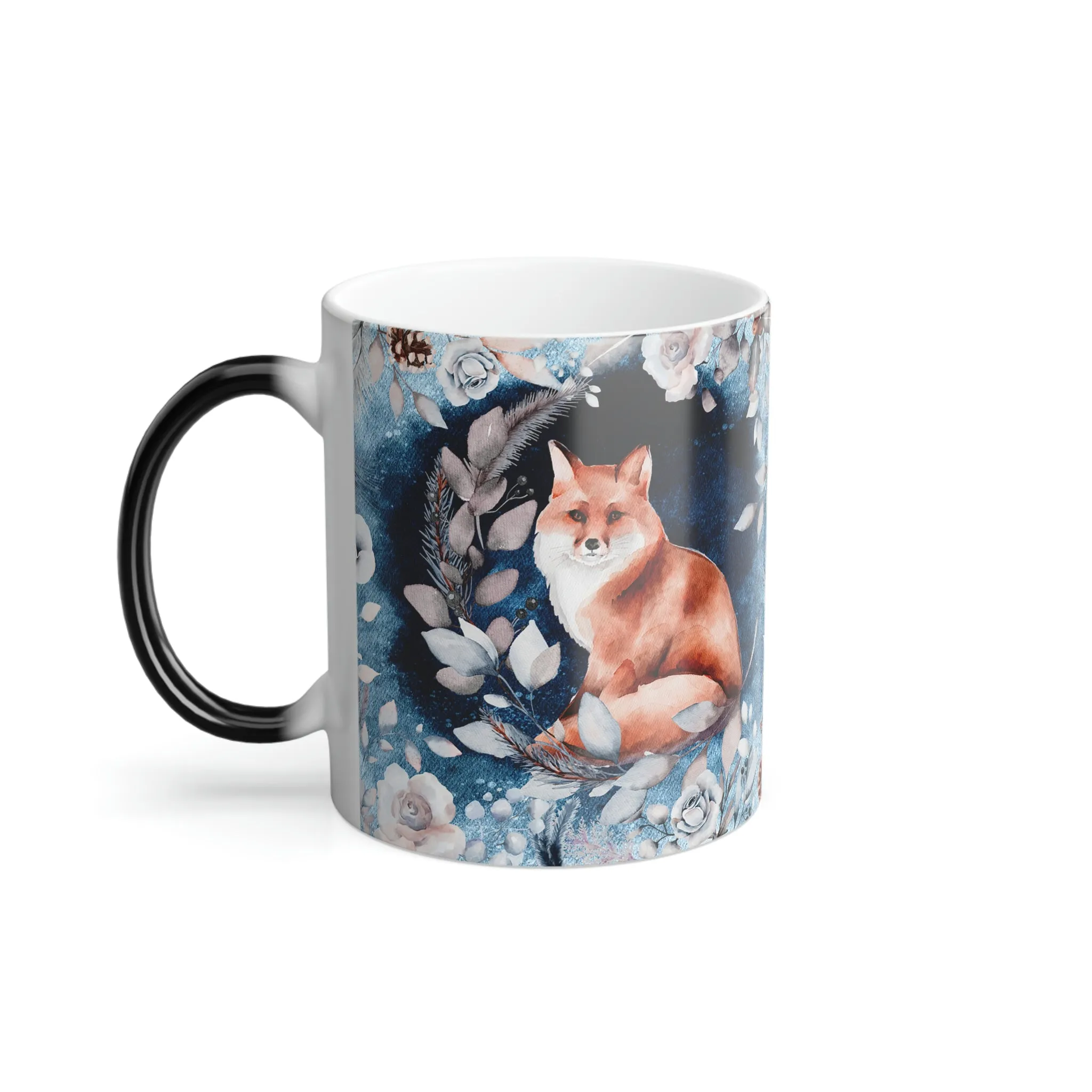 Red fox in a floral scene 11oz Color Morphing Mug