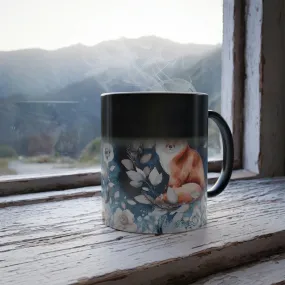 Red fox in a floral scene 11oz Color Morphing Mug