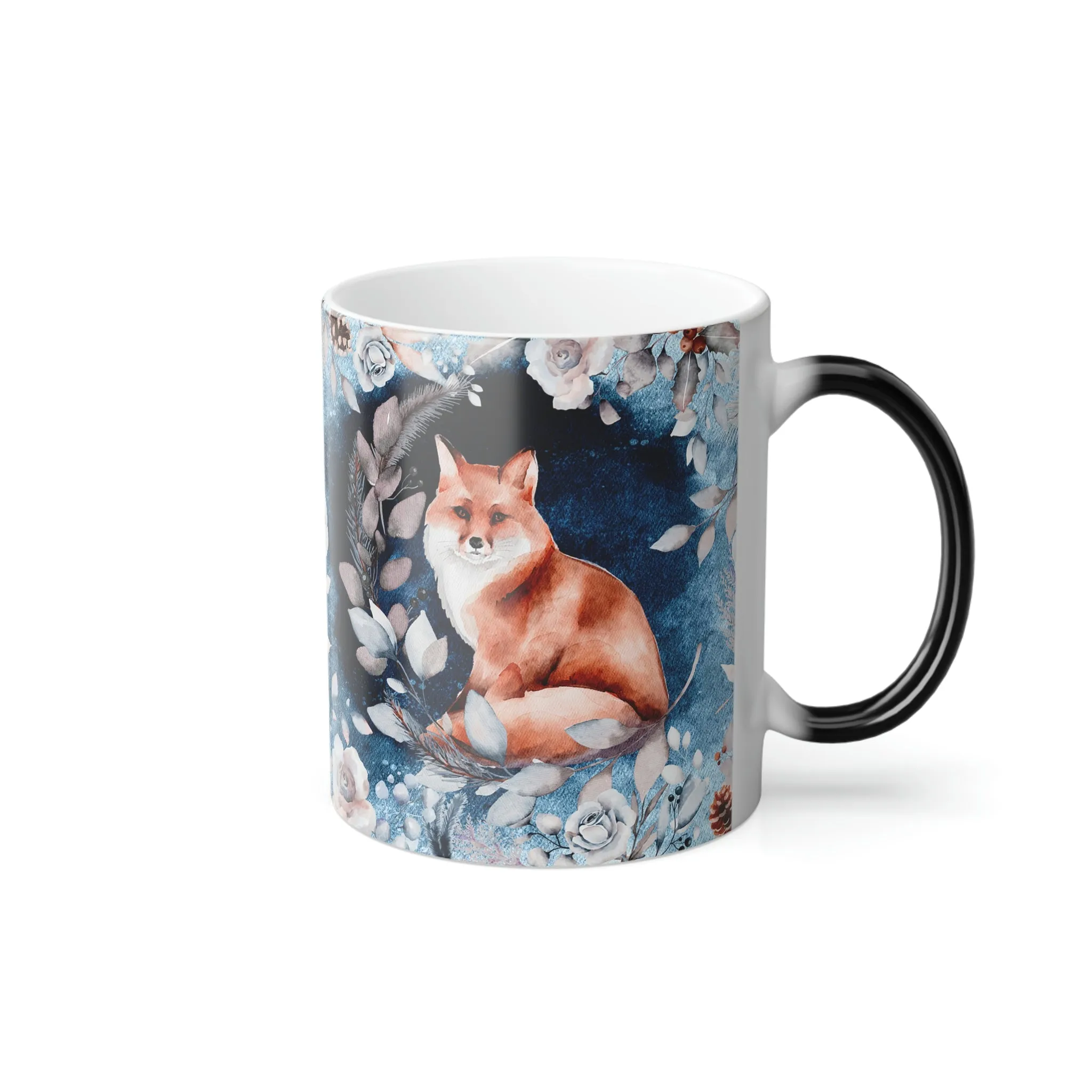 Red fox in a floral scene 11oz Color Morphing Mug