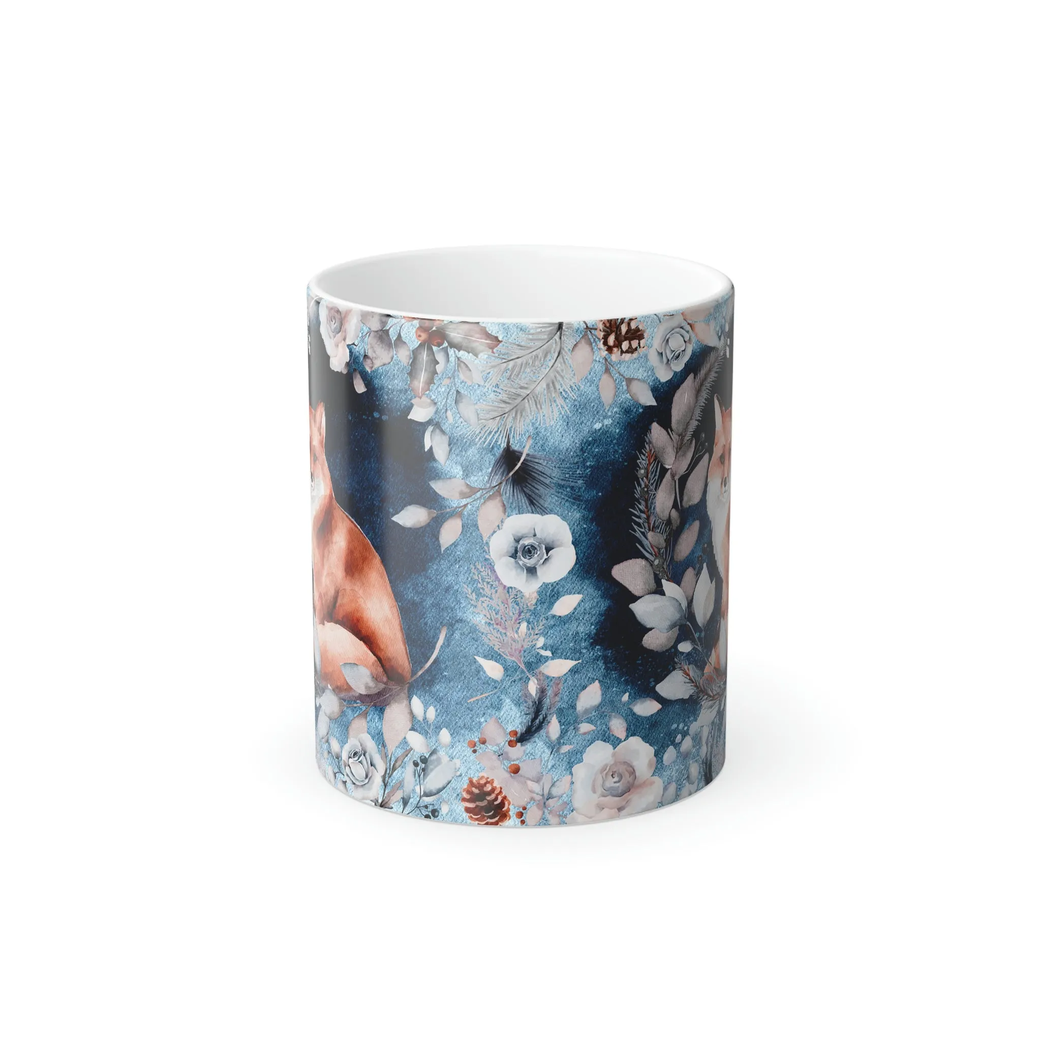 Red fox in a floral scene 11oz Color Morphing Mug