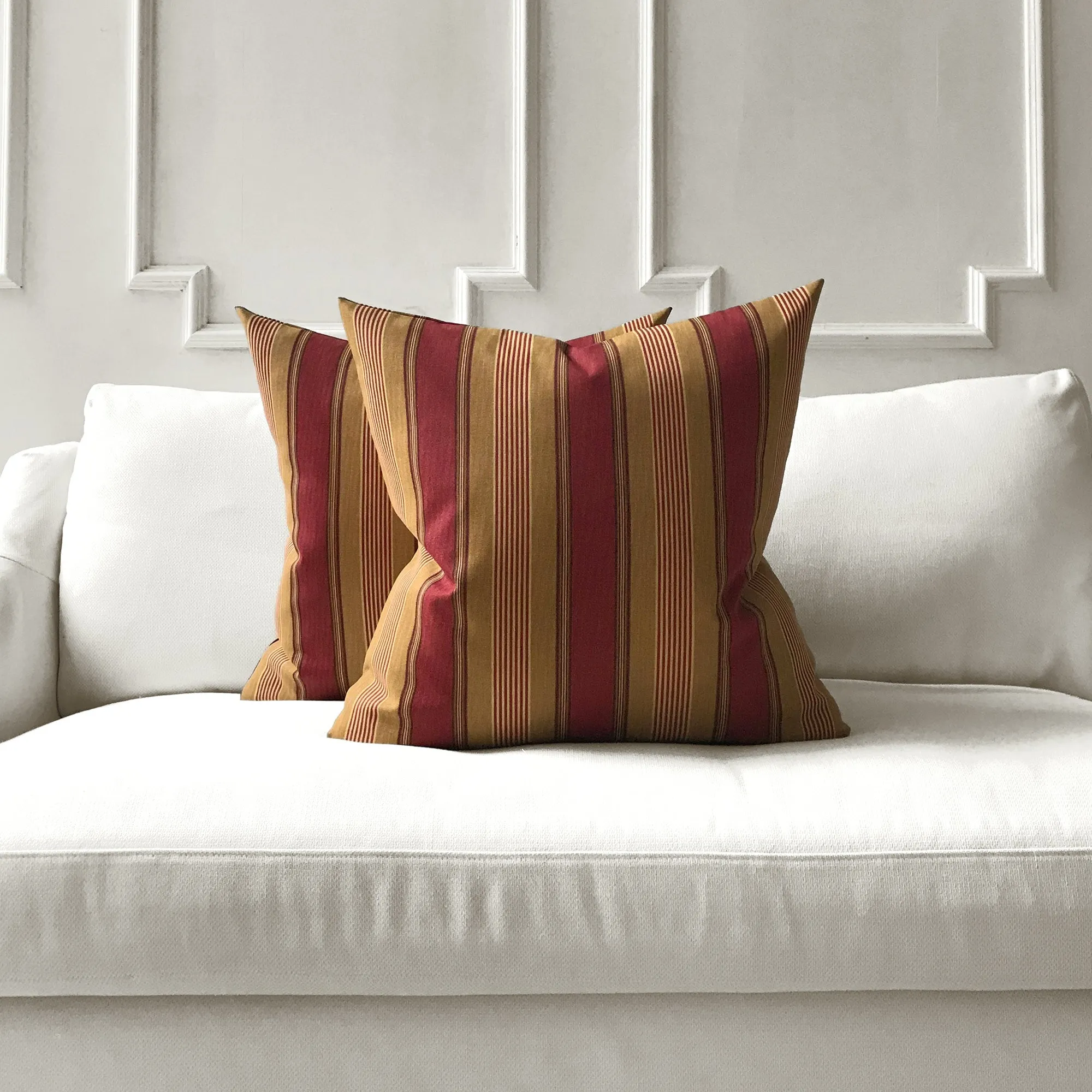 Red Traditional Striped Throw Pillow Cover 24x24