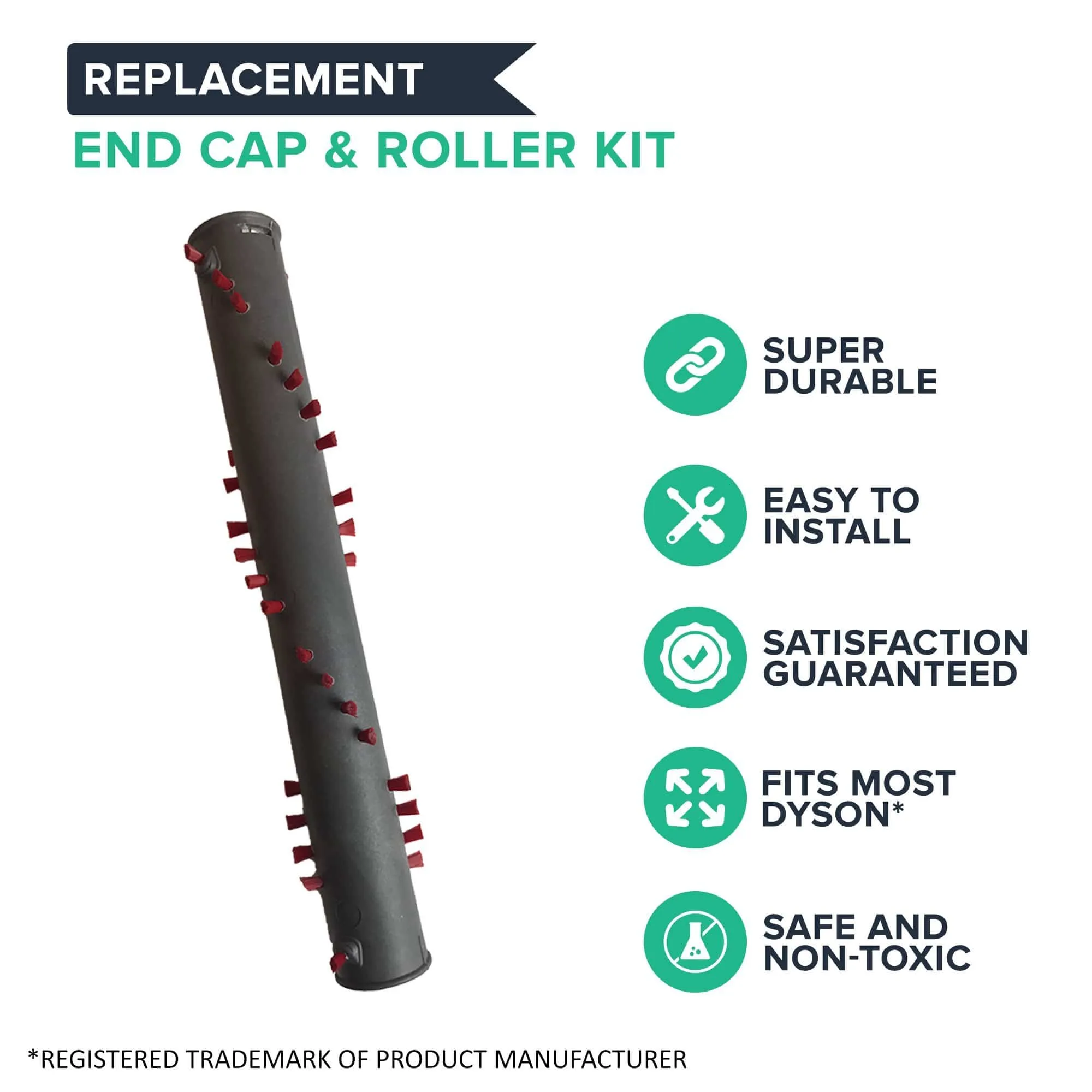 Replacement Brushroll & 2 End Caps, Fits Dyson DC25, Compatible with Part 917391-01 & 914123-01