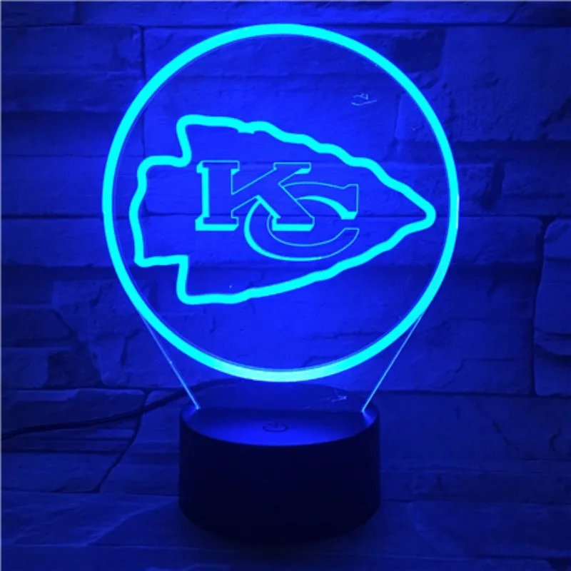 Rugby NFL Kansas City Chiefs logo 3D night light 1/3/7/16 colors available