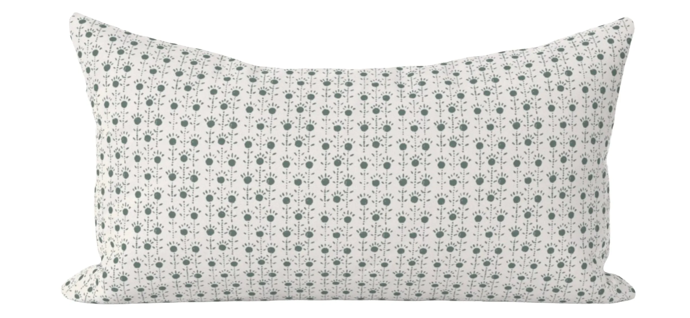 Sage   Cream Calico Block Printed Linen Pillow Cover: Available in 10 Sizes