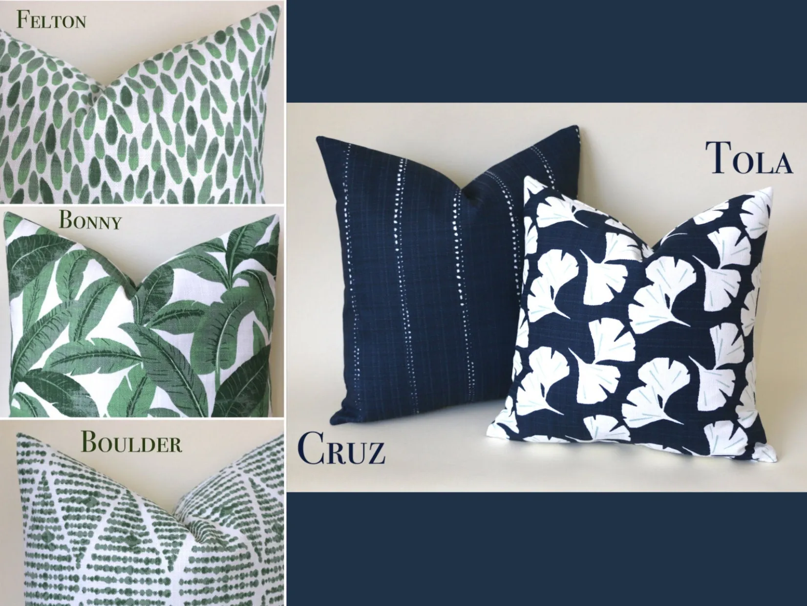 Santa Cruz Collection: Blue and Green Outdoor Pillow Covers / Outdoor Floral Pillow cover / Green Patio Pillow / Banana Leaf Pillow Cover