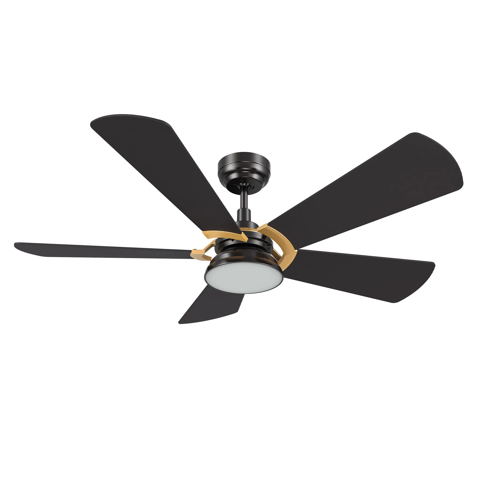 SAVILI 52 inch 5-Blade Smart Ceiling Fan with LED Light Kit & Remote Control- Black/Black (Gold Details)