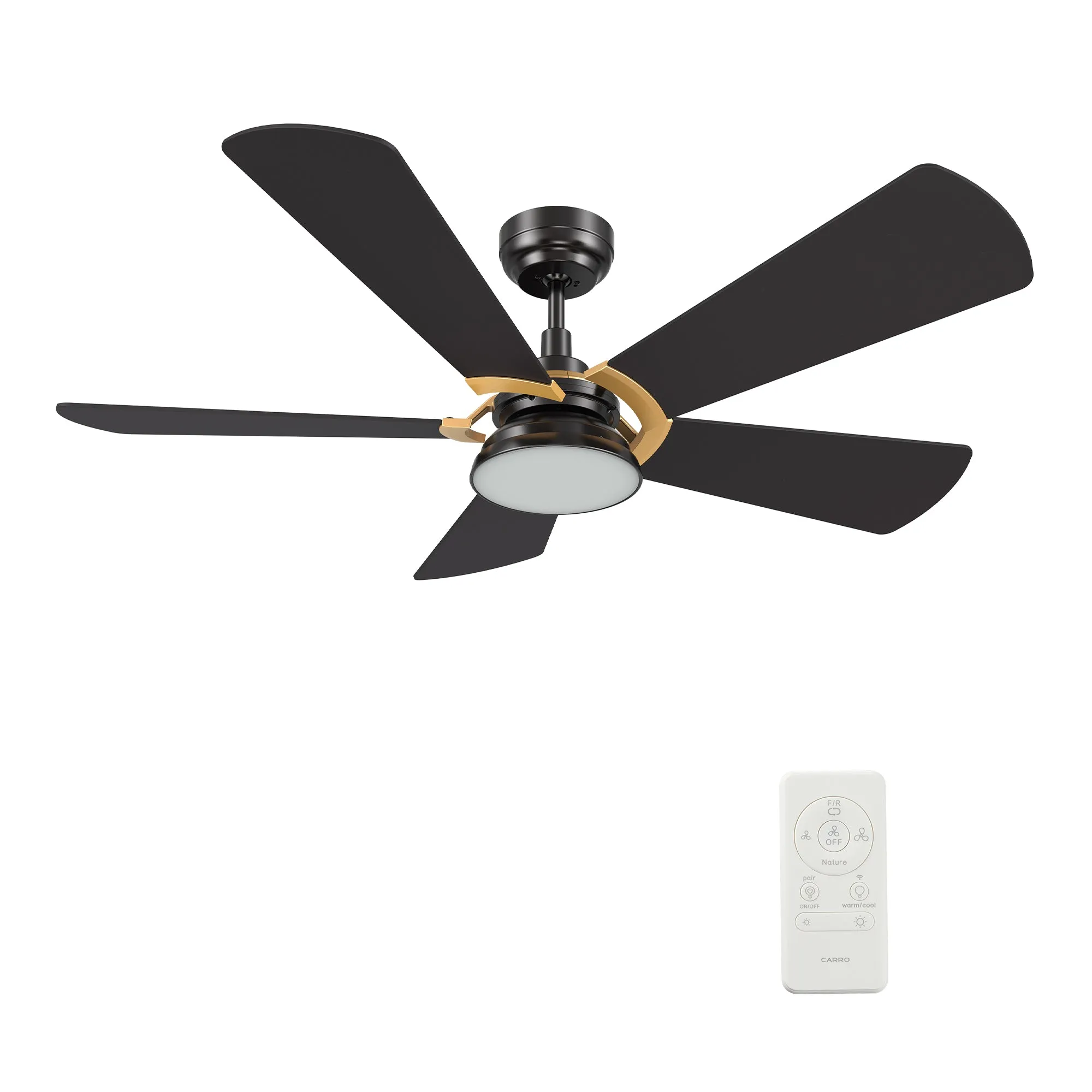 SAVILI 52 inch 5-Blade Smart Ceiling Fan with LED Light Kit & Remote Control- Black/Black (Gold Details)