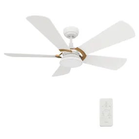 SAVILI 52 inch 5-Blade Smart Ceiling Fan with LED Light Kit & Remote Control- White/White (Gold Details)