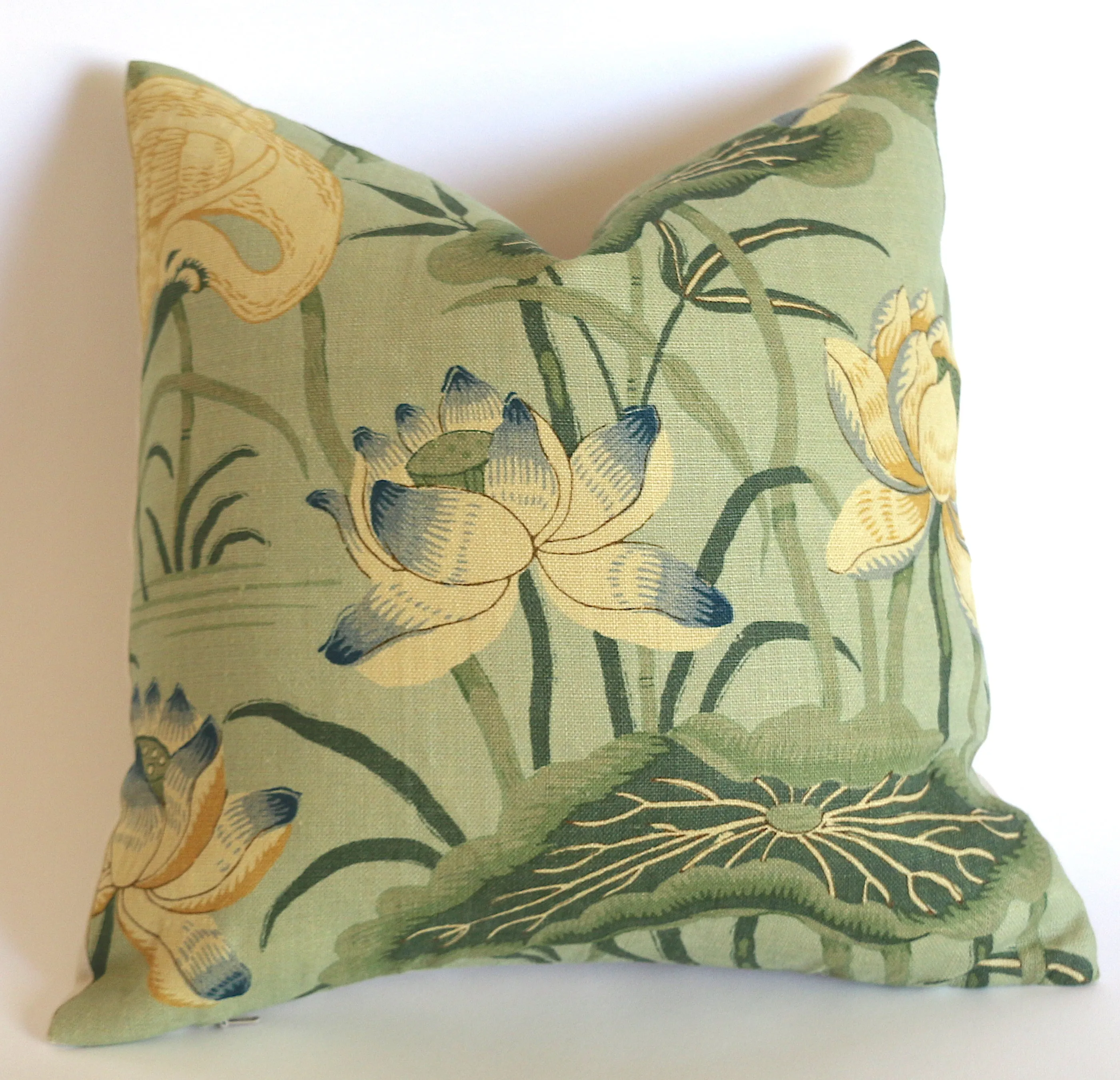 Schumacher Lotus Garden Pillow Cover / Olive, Brown, Beige & Blue