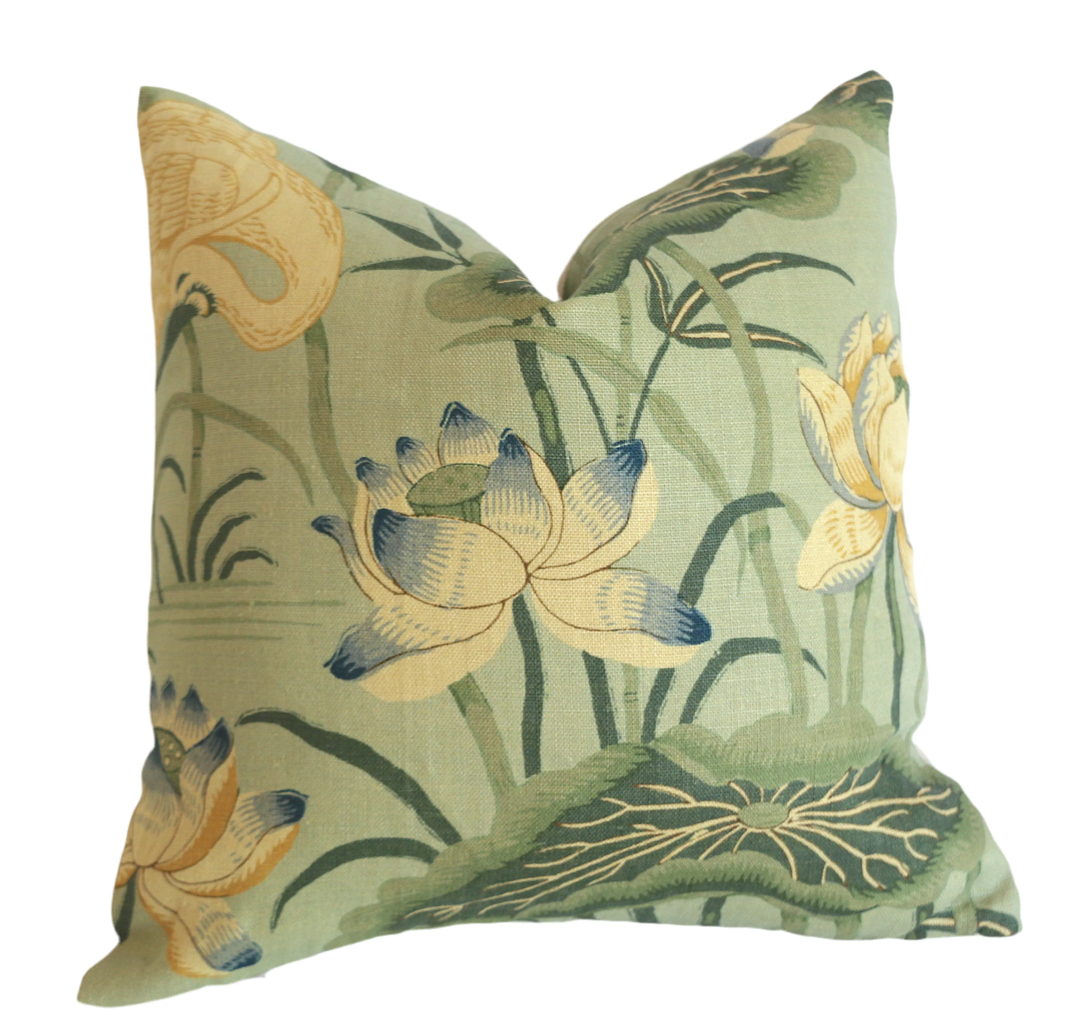 Schumacher Lotus Garden Pillow Cover / Olive, Brown, Beige & Blue