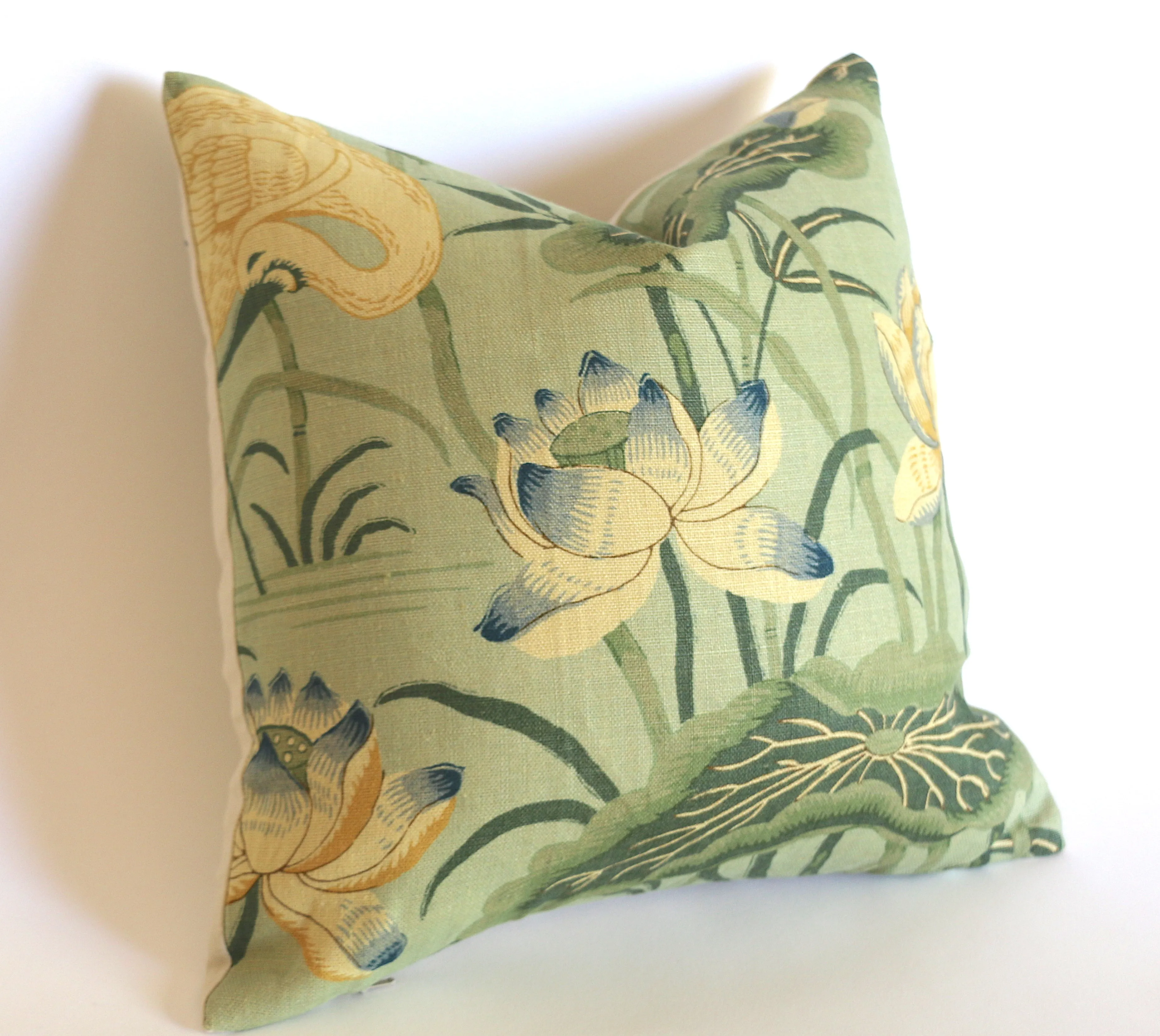 Schumacher Lotus Garden Pillow Cover / Olive, Brown, Beige & Blue