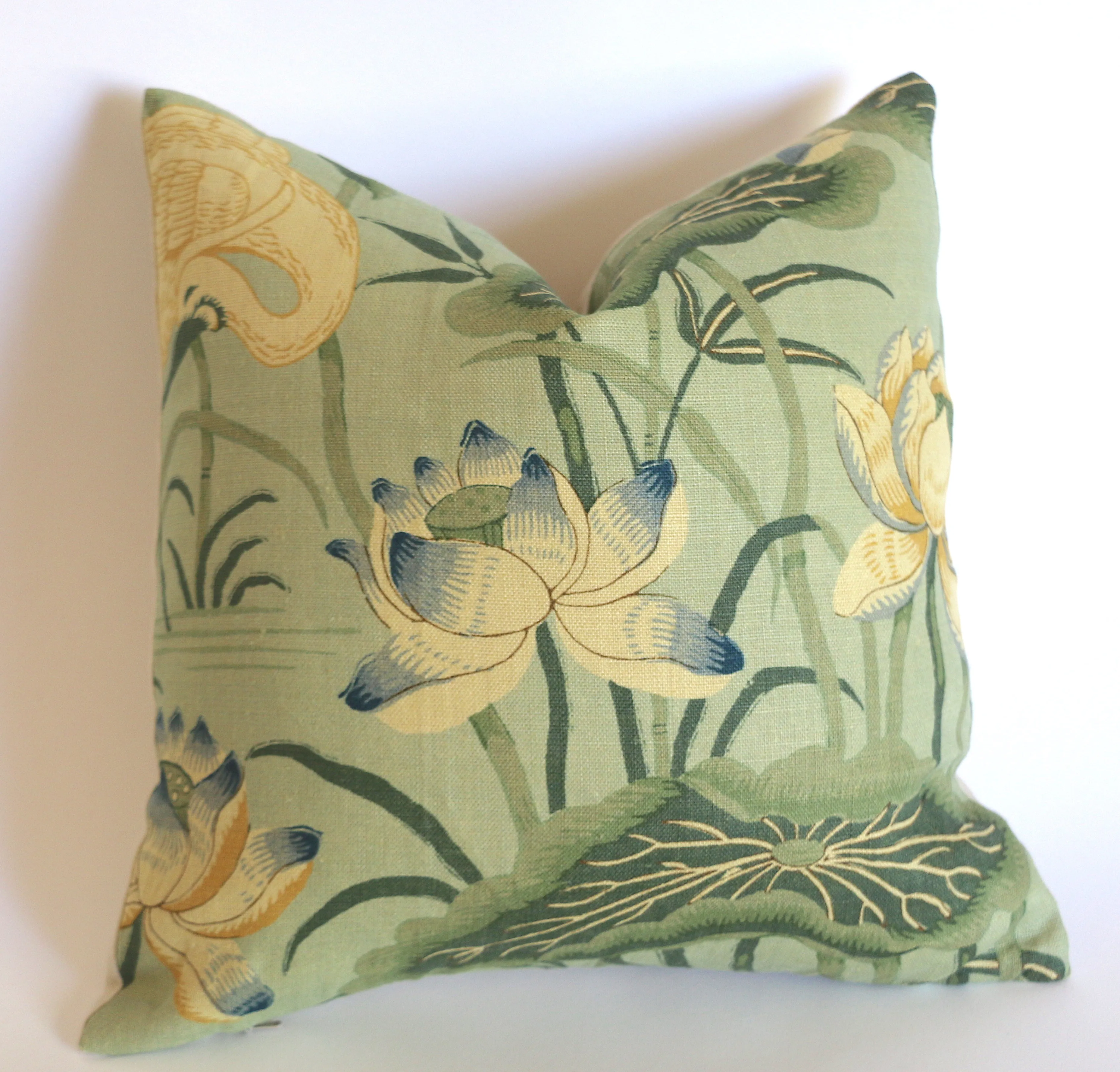 Schumacher Lotus Garden Pillow Cover / Olive, Brown, Beige & Blue