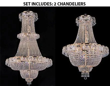 Set Of 2 - 1 French Empire Crystal Chandelier Chandeliers Lighting 60"X36" And 1 French Empire Crystal Chandelier Chandeliers Lighting H30" W24" - 1Ea 928/32   1Ea 928/9