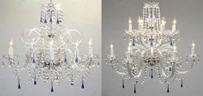 Set Of 2 - Authentic All Crystal Chandelier Chandeliers With Blue Crystals - 1Ea 387/5Blue   1Ea 387/6 6/Blue