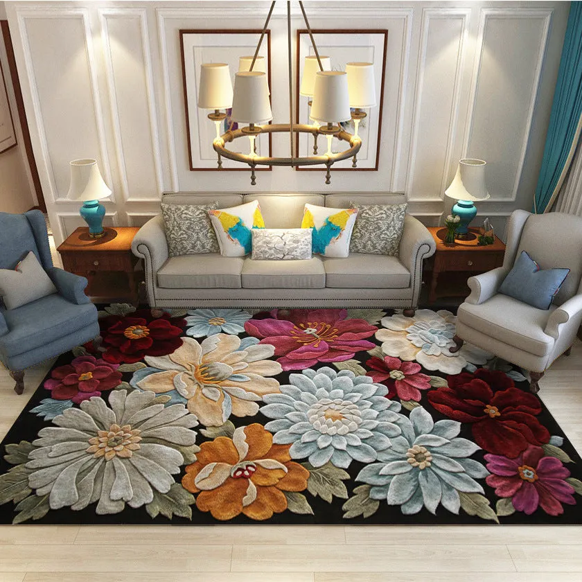 Short Plush Printed Flowers Living Room Area Rugs