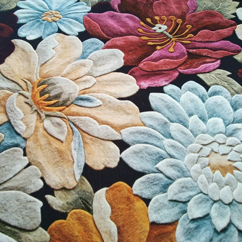 Short Plush Printed Flowers Living Room Area Rugs