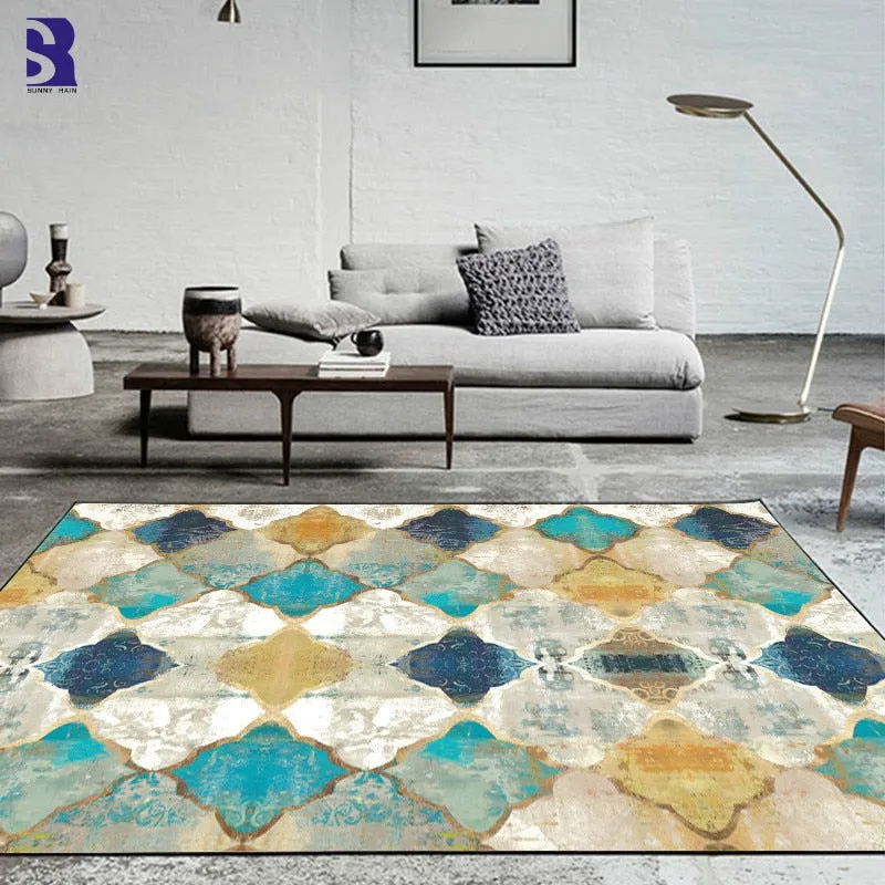 Short Plush Printed Geometric  Living Room Area Rug