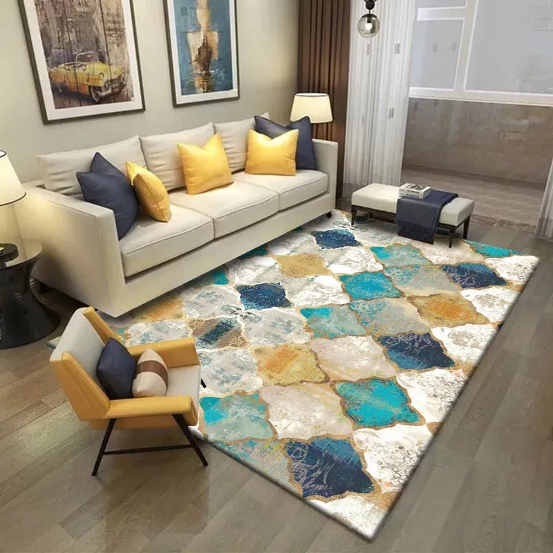 Short Plush Printed Geometric  Living Room Area Rug